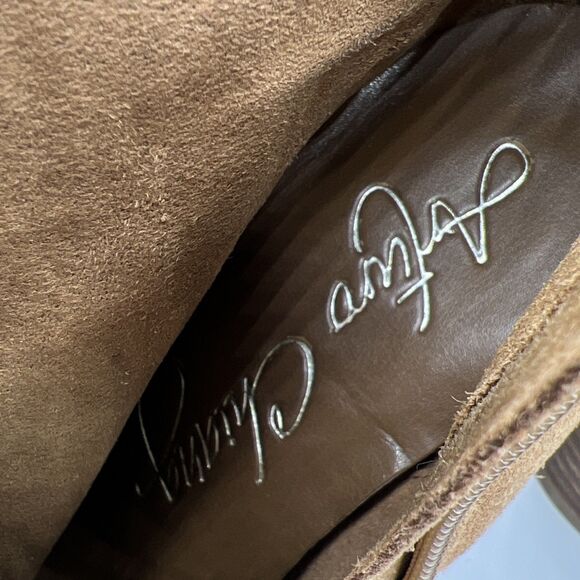 Arturo Chiang Suede Leather Fringe Chunky Heel Booties Boots Tan Camel Boho  7M - Picture 12 of 12